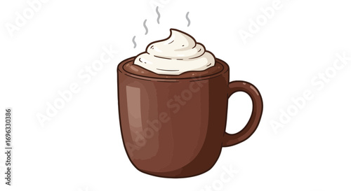 Steaming cocoa drink with whipped cream in a mug delicious beverage sweet treat winter holiday hot drink on transparent background