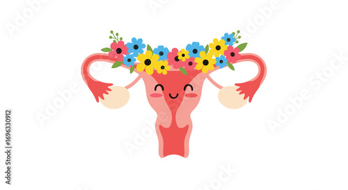 Cartoon uterus with flowers illustration vector graphic element