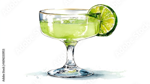 Classic Daiquiri Cocktail Watercolor Illustration