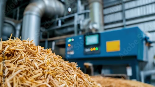 Sawdust fuel biomass sugarcane energy plant pile of woodchip industrial boiler room creating renewable heat and power for factory operations pile of biomass wood chip for renewable sugarcane fuel