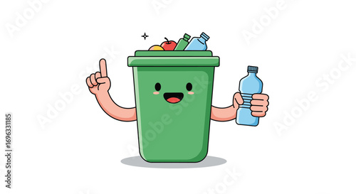 Recycling bin character offering simple solution for waste management and environmental care