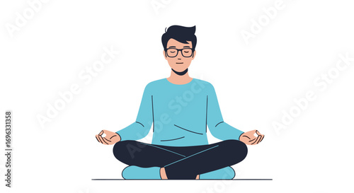 Young man meditating in a serene pose promoting inner peace and mental clarity for better wellbeing