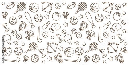 Set of hand drawn sports element sketch doodle illustration