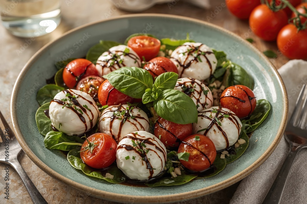 custom made wallpaper toronto digitalTraditional Caprese Salad Featuring Cherry Tomatoes, Mini Mozzarella Balls, Fresh Basil, and Balsamic Reduction