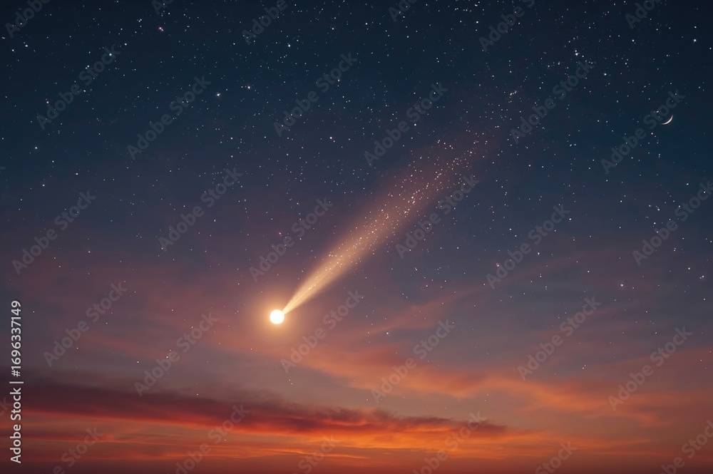 custom made wallpaper toronto digitalStunning tranquil scenery - radiant dusk with a shooting star - enchanting celestial symbol, ascending crescent moon and twinkling stars. Components of this picture provided by