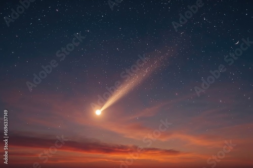 Wallpaper Mural Stunning tranquil scenery - radiant dusk with a shooting star - enchanting celestial symbol, ascending crescent moon and twinkling stars. Components of this picture provided by Torontodigital.ca