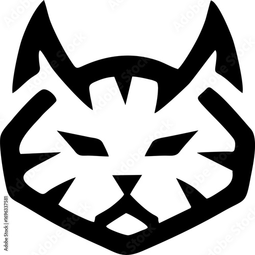 A striking graphic depiction of a cat's head, presented in a sharp, geometric, and minimalist style, embodying agility and contemporary design aesthetics