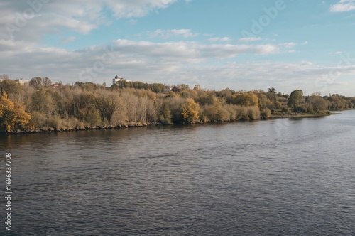 Riverside Autumn Scenery with Trees and Flora