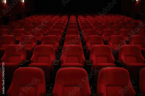 Wallpaper Mural Vacant red chairs in a cinema hall for television streaming and film production branding Torontodigital.ca
