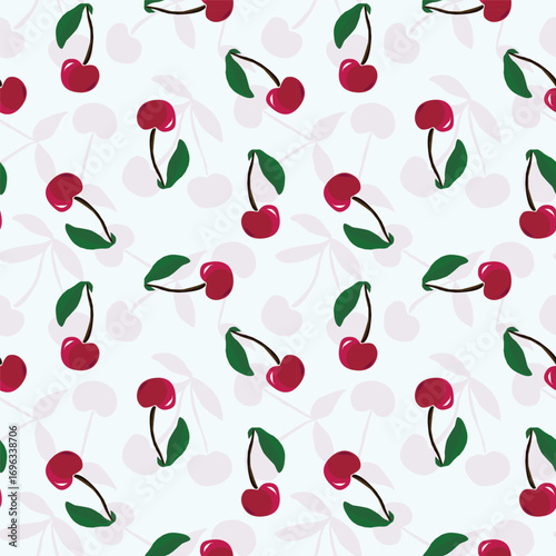 Cherry summer fruit seamless pattern for textile design. Vector hand drawn illustrations background.