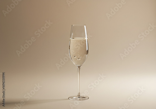 Elegant champagne glass with bubbles against transparent background