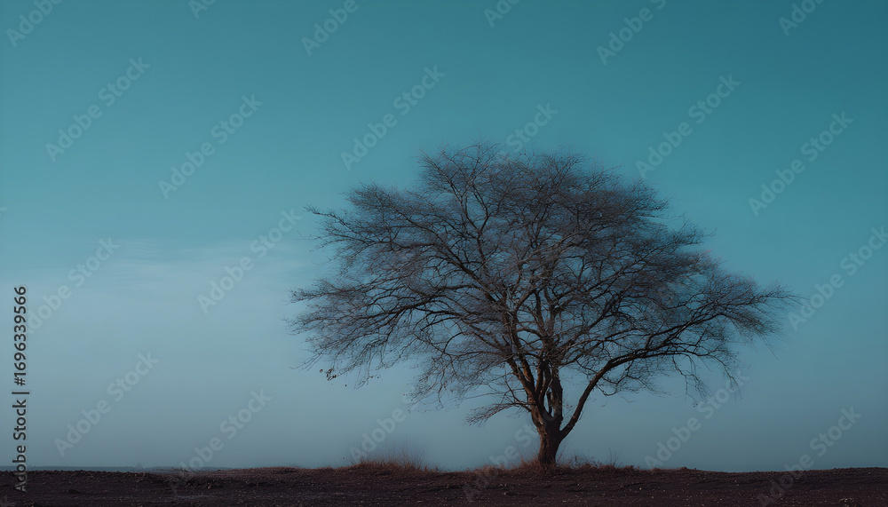 Obraz premium Tree without leaves under a blue tint