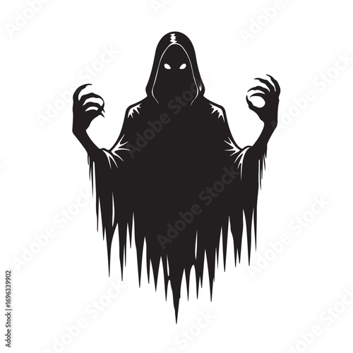 Terrifying dark silhouette of a spectral ghost with glowing eyes and clawed hands - Halloween Silhouette Vector Art
