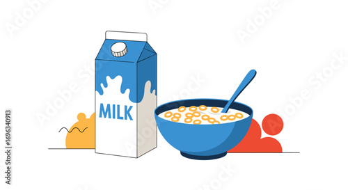 Healthy breakfast cereal with milk and spoon ready for a good start to your day