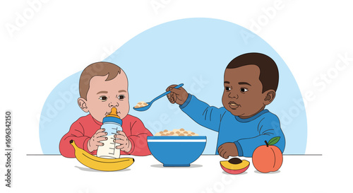 Teaching a young child to self feed and drink from a bottle and bowl learning to eat independently