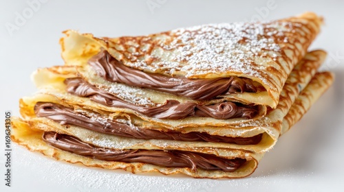 delicious french crepes with nutella on white background