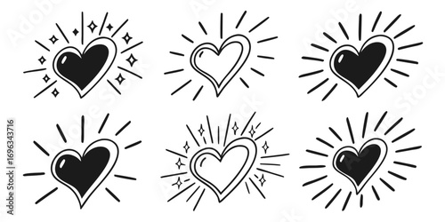Hand Drawn Hearts With Sparkle Effect.