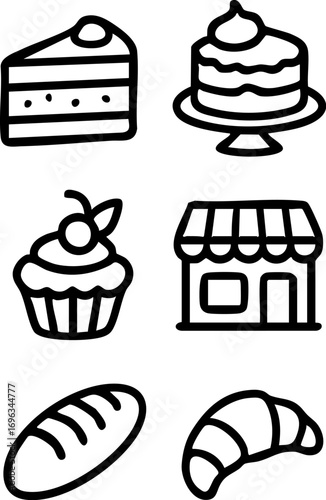 Bakery and Dessert Line Art Icons Set.