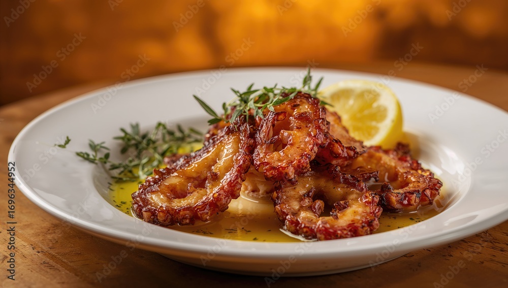 Fototapeta premium Charcoal-cooked octopus, classic Mediterranean cuisine