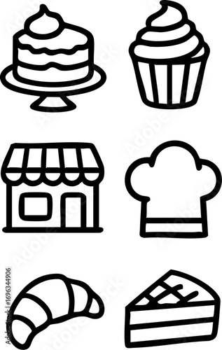 Bakery and Sweet Treats Outline Icons Set.