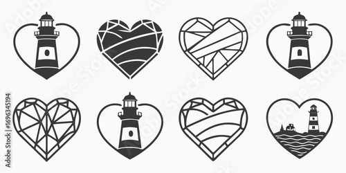 Heart Shaped Lighthouse Icons Collection.