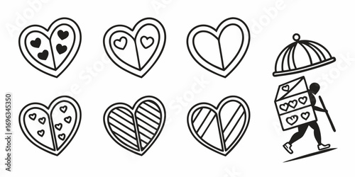 Heart Shapes Collection with Delivery Person Icon.