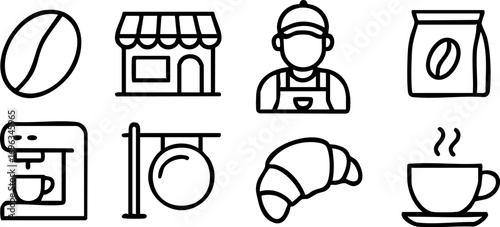 Coffee and Bakery Shop Line Icons Set.