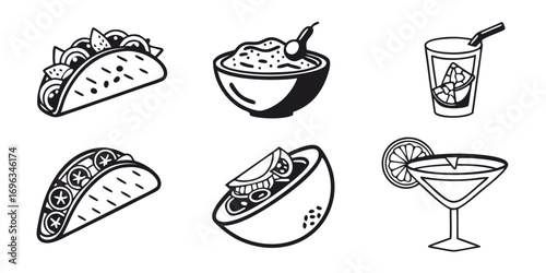 Mexican Food and Drink Icons.