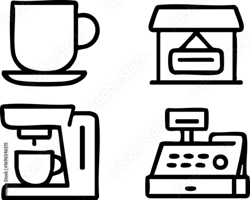 Coffee Shop and Retail Business Line Art Icons.