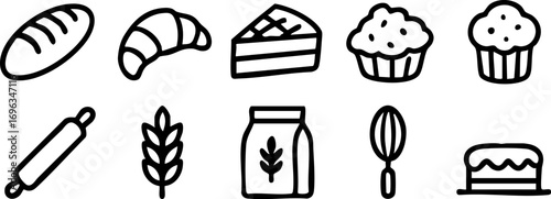 HandDrawn Bakery and Baking Icons Set.