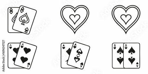 Playing Cards and Hearts Icons Set.