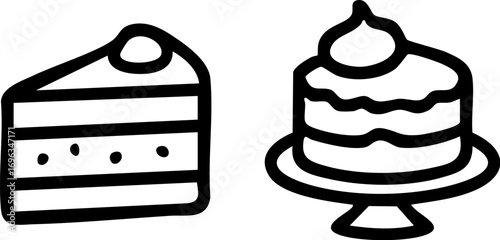 Handdrawn Cake Slice and Whole Cake Icons.