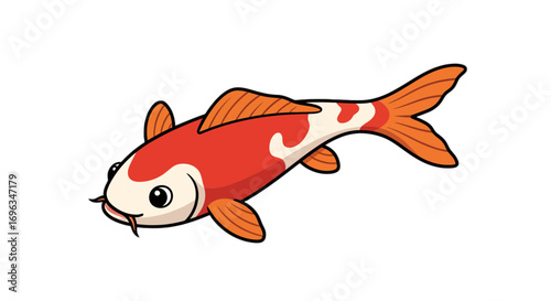 Illustration of koi fish japanese carp red and orange aquatic animal pond fish cartoon style isolated image on transparent background