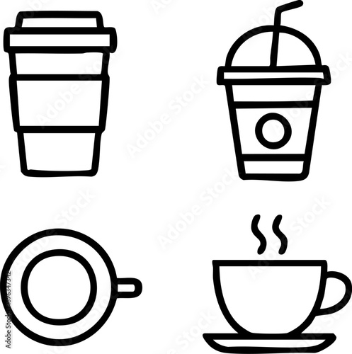 Minimalist Coffee and Beverage Line Art Icons Set.