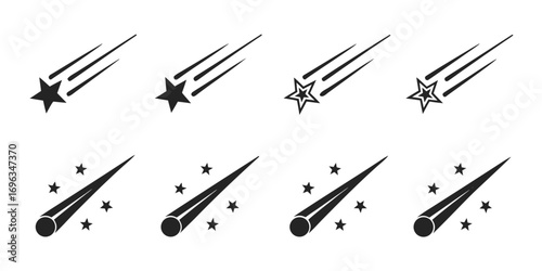 Set of eight shooting star icons.