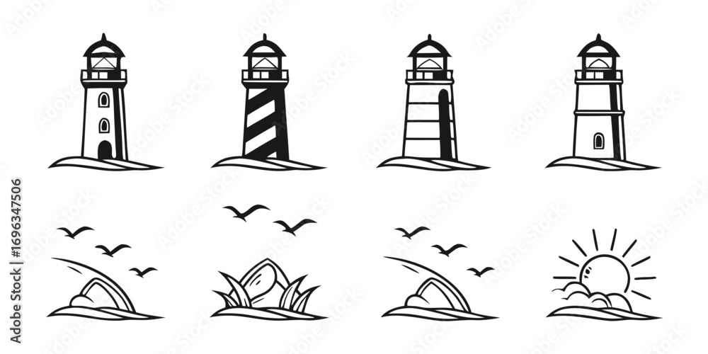 Fototapeta premium Set of Lighthouse and Coastal Icons.