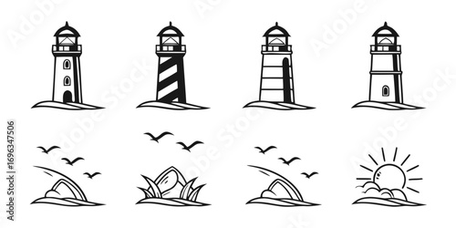 Set of Lighthouse and Coastal Icons.