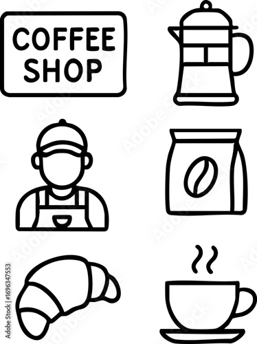 Minimalist Coffee Shop and Cafe Icons Set.