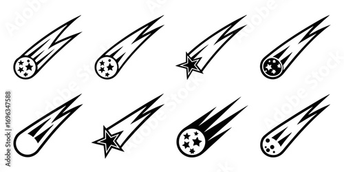 Set of Meteor Shower Icons and Symbols.