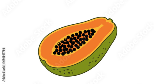 Isolated papaya fruit tropical food healthy eating vitamins nutrition exotic sweet delicious cut half seeds on transparent background