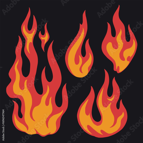 Vibrant flames in various shapes and sizes