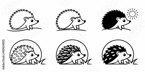 Six Cute Stylized Hedgehog Illustrations.