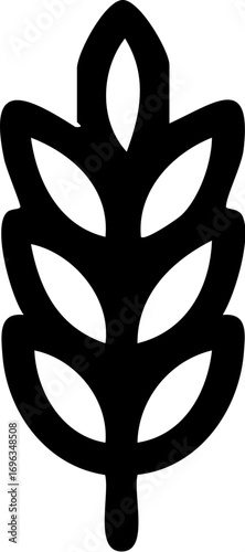 Simple Black Wheat Grain Stalk Icon.