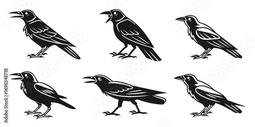 Six Stylized Black Crows Silhouette Collection.