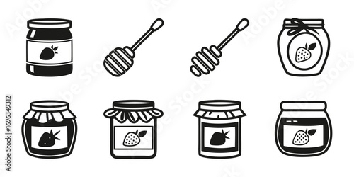 Strawberry Jam Jars and Honey Dippers Icons.