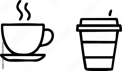 Steaming Hot Coffee Cups Line Art Icons.