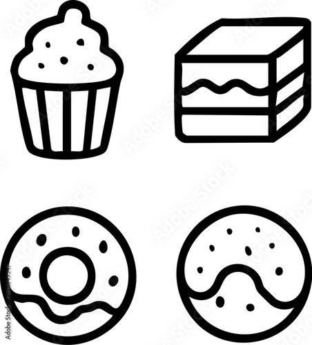 Sweet Desserts Line Art Icons Collection.