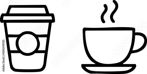 Takeaway Coffee Cup and Steaming Mug Icons.