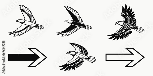 Stylized Flying Eagle and Arrow Icons.