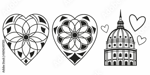 Stylized Hearts and Dome Building Iconography.